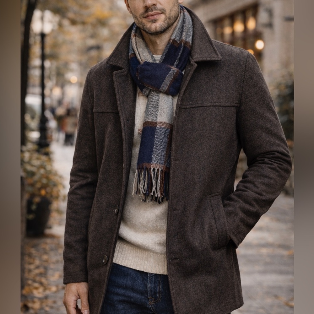Tommy Hilfiger Brown Wool Blend Melton Walking Coat Men Small Classic